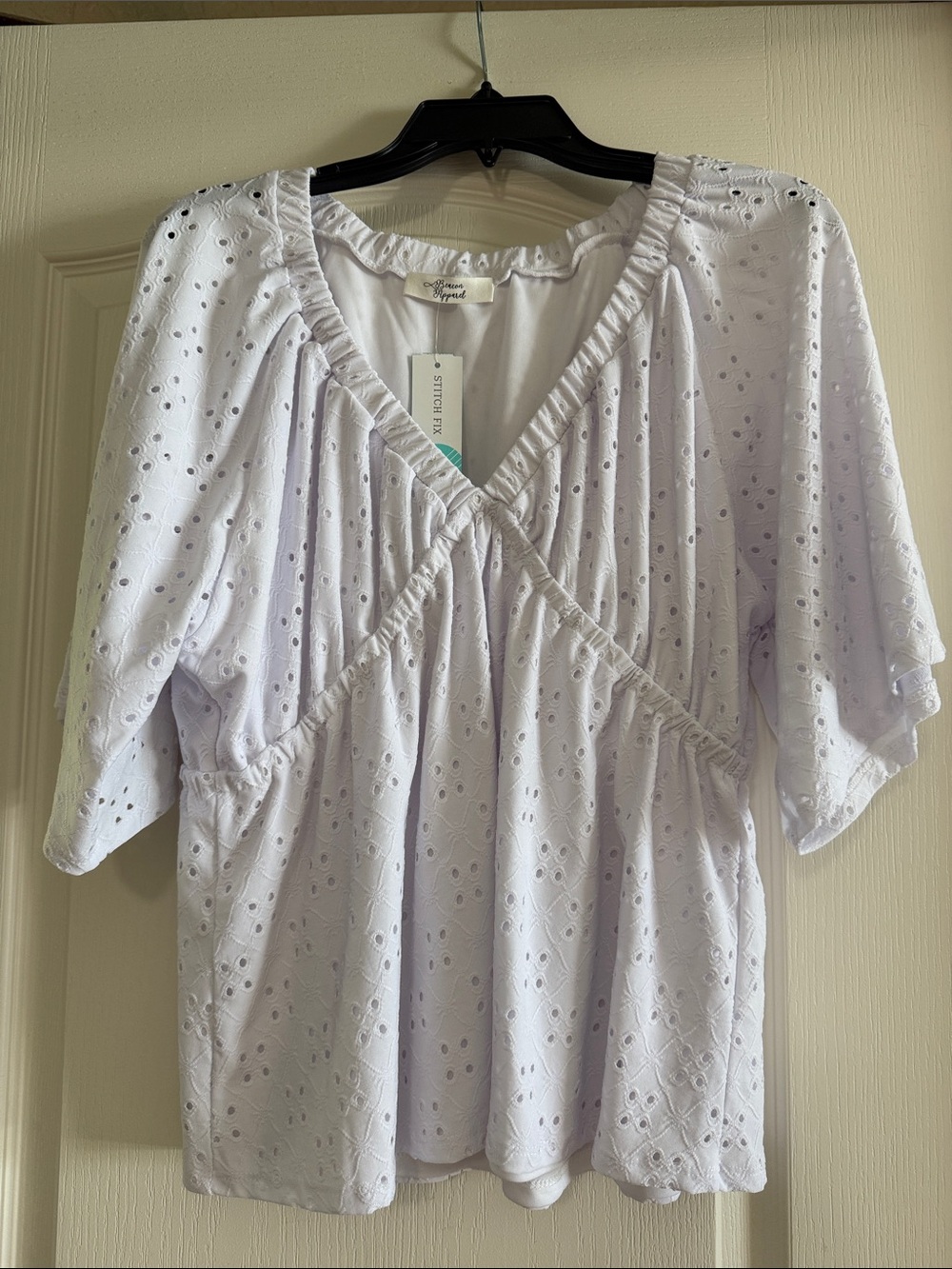 Beacon White Eyelet Surplice Knit Top